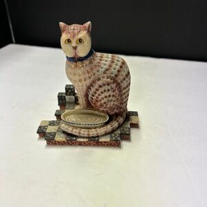 Decorative Ceramic Cat Figurine with Bowl - Beige & Brown